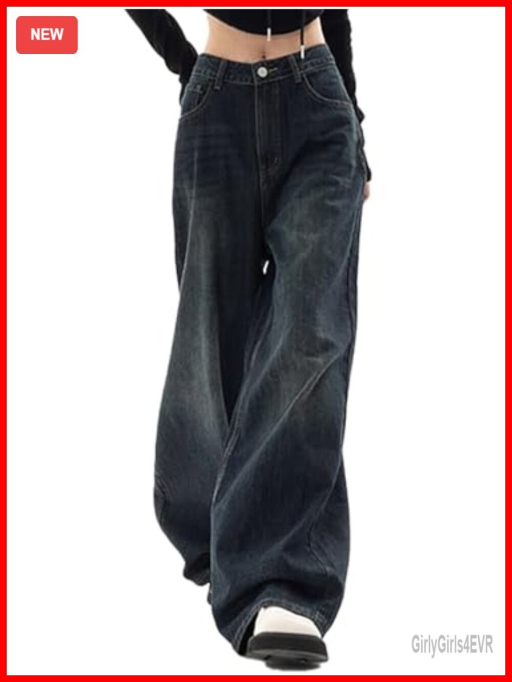 High Waist Wide Leg Baggy Jeans Y2K Vintage Boyfriend Denim Pants Women - Picture 2 of 7